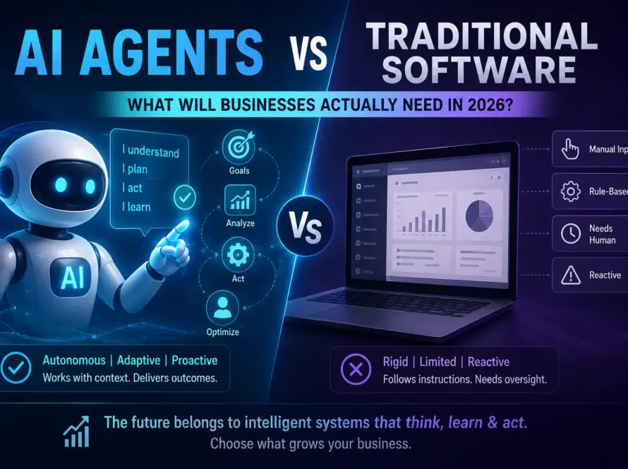 AI agents vs traditional software comparison for businesses in 2026.